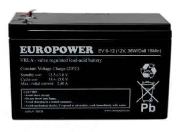 BATTERY 12V 9AH VRLA EV9-12 T2 EUROPOWER EMU