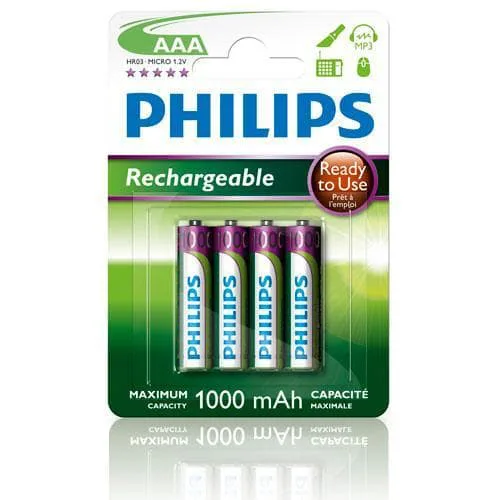 Philips Laddningsbart batteri AAA 1000 mAh 4-pack