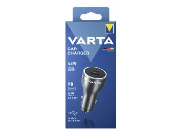 Varta - Strömadapter för bil - 45 Watt - 3 A - QC, PD - 2 utdatakontakter (USB, 24 pin USB-C)