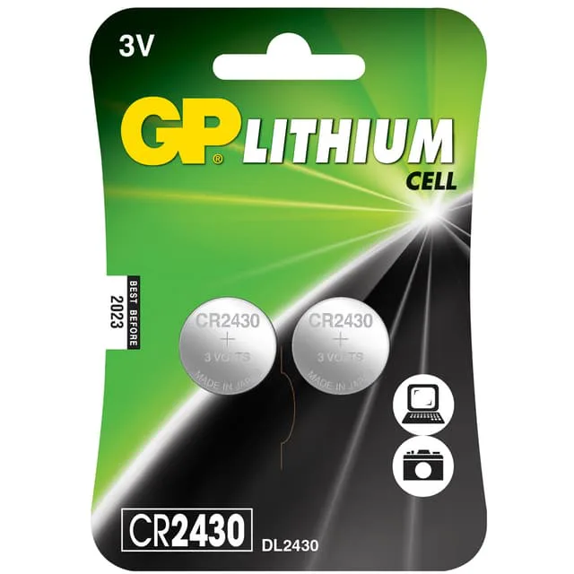 GP knappcell, Litium, CR2430, Safety seal, 2-pack