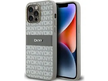 Deklas DKNY PU Leather Repeat Pattern Tonal Stripe Case for iPhone 14 Pro
