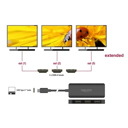 Delock USB-C-splitter till 3 x HDMI, MST 4K 60 Hz