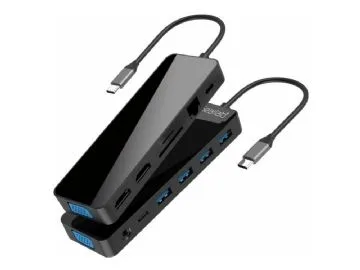 eSTUFF USB-C-dockningsstation, 2 x HDMI, VGA och 1 GbE