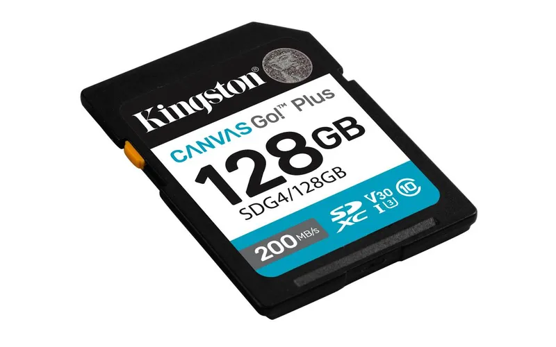 Secure Digital SDXC 128 GB Kingston Canvas Go! Plus Gen4, 200 MB/sek läs, Class 10, UHS-I U3, V30, A2