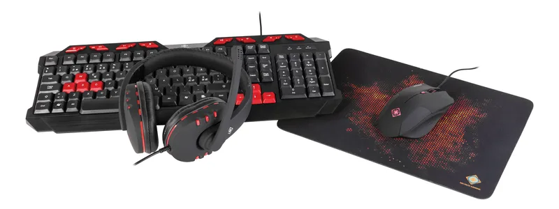 Paket: Deltaco GAMING Kit, 4-i-1, tangentbord+mus+musmatta+headset