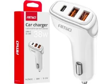 AMiO billaddare 2x usb-a + usb-c 38w