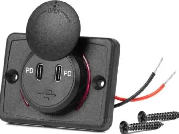 AMiO billaddare med usb-uttag vattentät fyrkantig 2x usb-c 12v 24v amio-04232