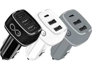 Billaddare med USB-uttag och spänningsprovare, vattentät, med strömbrytare 2x USB-C 12v 24v amio-04226