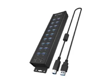 18+2 portars USB-hubb, 18x USB-A dataport, 2x USB-laddningsport, USB 3.2 Gen 1 @ 5 Gbit/s, monteringshål, 96W strömförsörjning, svart (IB-HUB1720-U3)