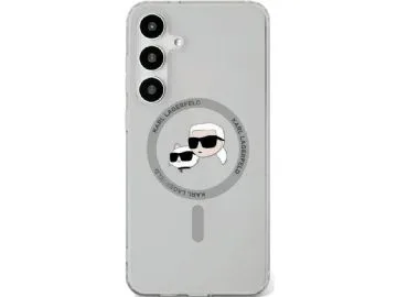 Karl Lagerfeld Button Karl &amp; Choupette Heads Tryckt Logo MagSafe fodral Samsung Galaxy S25 Plus svart