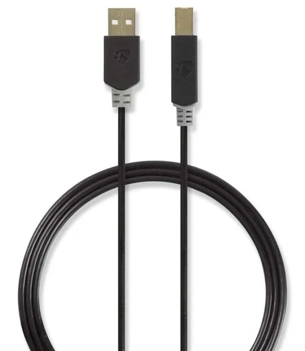 USB-kabel | USB 2.0 | USB-A Hane | USB-B Hane | 480 Mbps | Guldplaterad | 2.00 m | Rund | PVC | Antracit | Låda