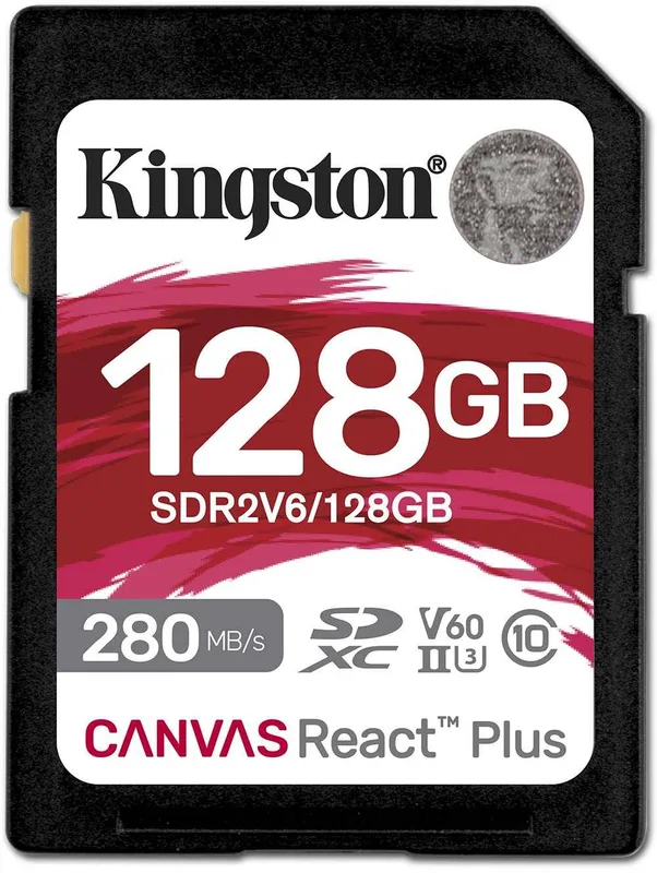 Secure Digital SDXC 128 GB Kingston Canvas React Plus V60, 280/100 MB/sek, Class 10, UHS-II U3