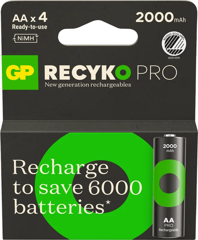 GP Batteries ReCyko Pro laddningsbart AA-batteri 2000 mAh 4-pack