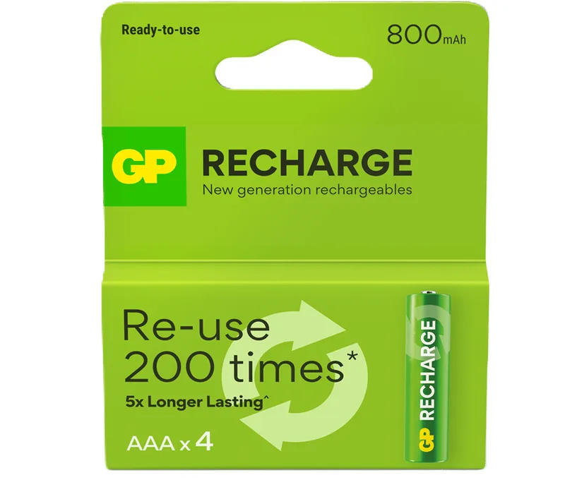 GP Batteries GP Recharge laddningsbart AAA-batteri, 800 mAh, 4-pack
