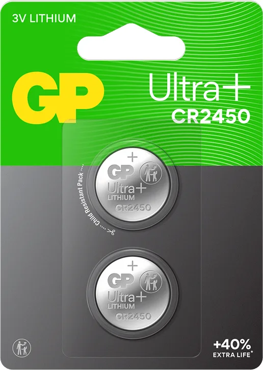 GP Batteries GP Ultra Plus CR2450 litiumknappcellsbatteri, 3 V, 2-pack