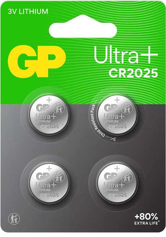 GP Batteries GP Ultra Plus lithium-knappcell CR2025, 3V, 4-pack