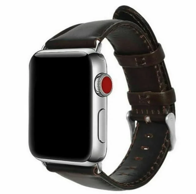 Klockarmband i Läderimitation till Apple Watch, 42/44/45mm, Mörkbrun