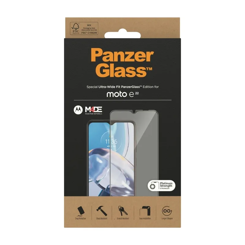 PanzerGlass Ultra-Wide Fit skärmskydd till Motorola Moto E22, svart
