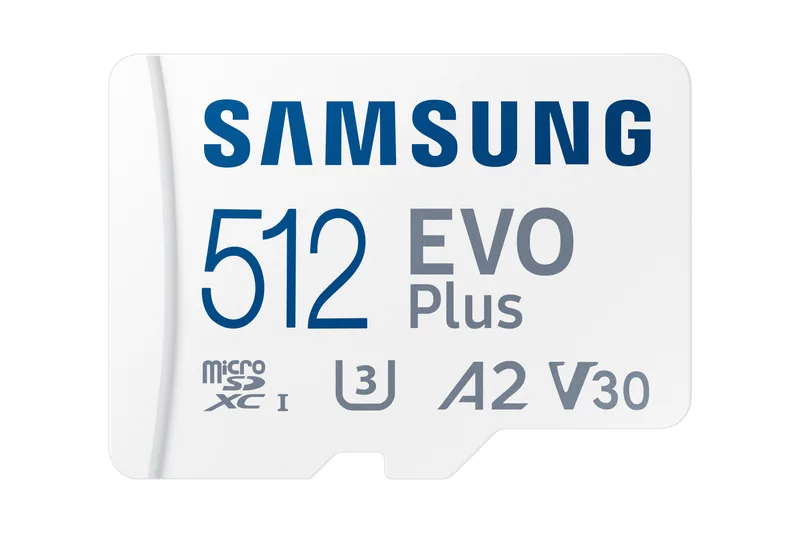 Micro Secure Digital SDXC 512 GB Samsung EVO Plus, 160/160 MB/sek, Class 10, UHS-I V30, U3, A2, inkl. SD-adapter