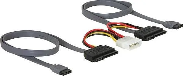 DeLock SATA-kabel för 2xSATA-hårddiskar + Molex 4-pin ström
