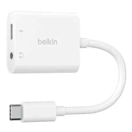 Belkin RockStar 3.5mm Audio + USB-C laddningsadapter (vit)