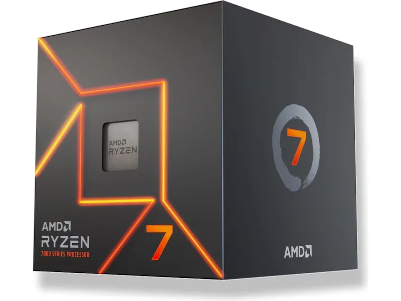 AMD Ryzen 7 7700 8-Core 16-Thread (65W), 3,8/5,3 GHz, 40 MB cache, Socket AM5, Radeon Graphics, boxad med kylare