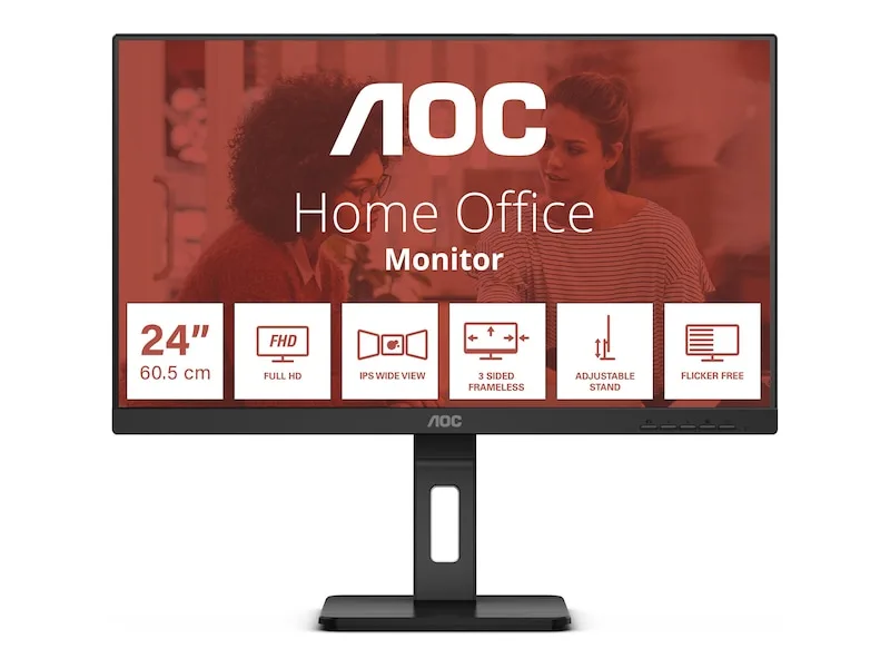 23.8" AOC 24E3QAF, IPS 1920x1080, 4 ms, 100Hz Adaptive-Sync, höjdjusterbar, pivot, VGA/HDMI/DP, högtalare