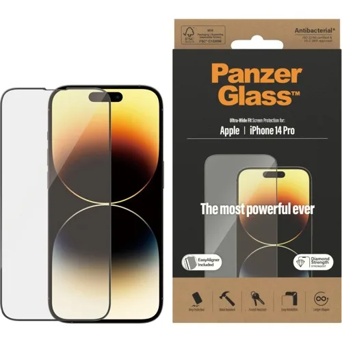 PanzerGlass iPhone 14 Pro skärmskydd Ultra-Wide Fit med EasyAligner
