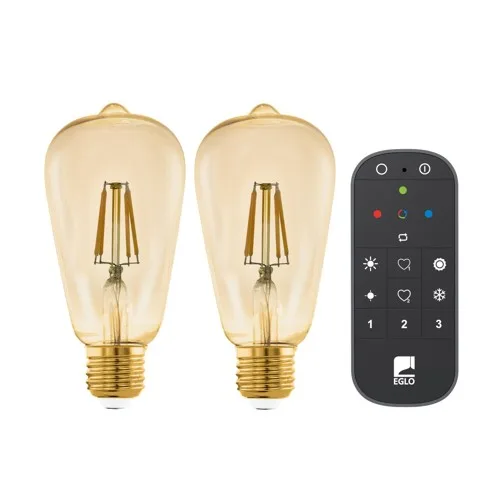 EGLO - Set med 2x E27 ST64 Amber Smartlampor - Zigbee & Bluetooth