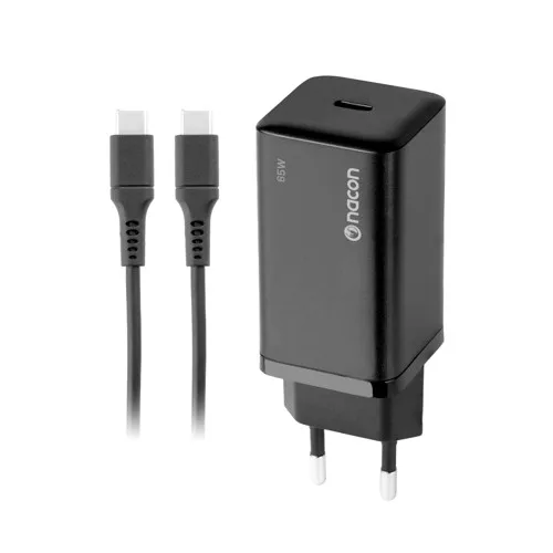 Nacon - 65W AC-adapter til Nintendo Switch II - 65W Ladeeffekt - Aftageligt 1,5 m USB-C Kabel (Sort)