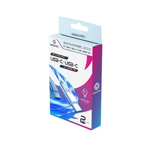 Oniverse LED-snabbladdningskabel USB-C > USB-C, 2 m, vit