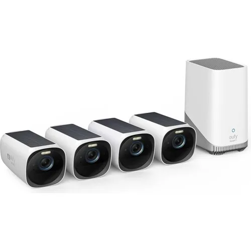 Eufy T88733W1 eufyCam S330 (eufyCam 3) 4-kamerakit 4K med HomeBase 3, solpanel