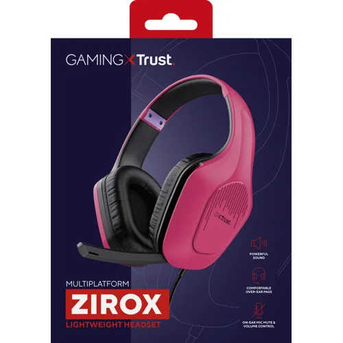 Trust GXT415P Zirox gamingheadset, rosa