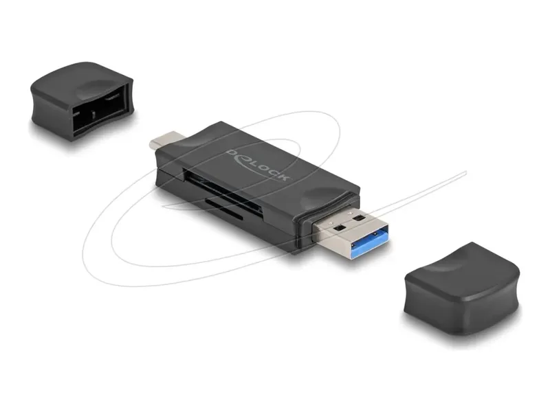 Delock Kortläsare USB 5 Gbps USB Type-C / Type-A för SD- och Micro SD-minneskort svart