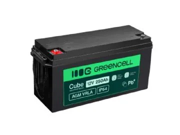 Green Cell AGM12V250AH-J, Slutna blybatterier (VRLA), 12 V, 1 styck, Svart, 250 Ah, 5 År