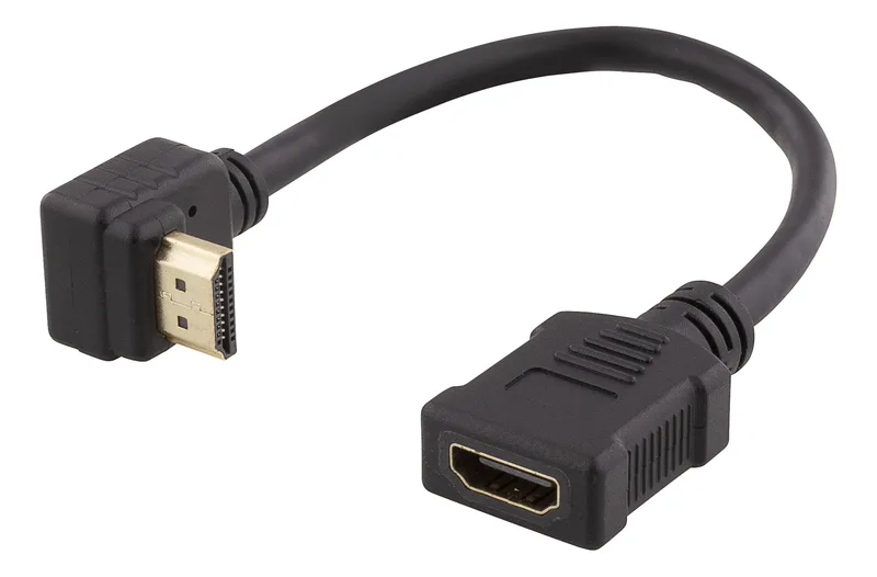 DELTACO Flexibel HDMI-adapter, 0,2 m, vinklad upp, HDMI M/F, UHD, svart