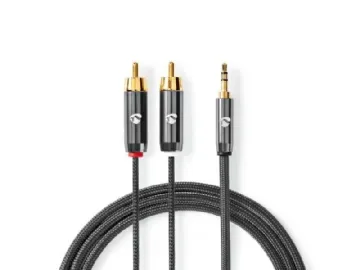 Nedis CATB22200GY50, 3,5 mm, hankontakt, 2 x RCA, hankontakt, 5 m, Grå