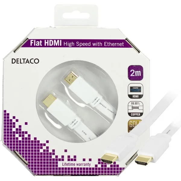 Deltaco platt HDMI-kabel, 4K, 2 m