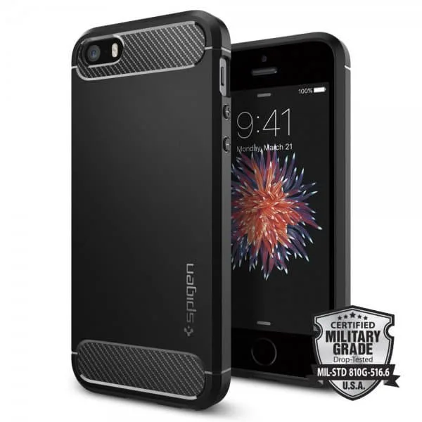 Spigen Rugged Armor Skal till iPhone 5 / 5S / SE 2016 Svart