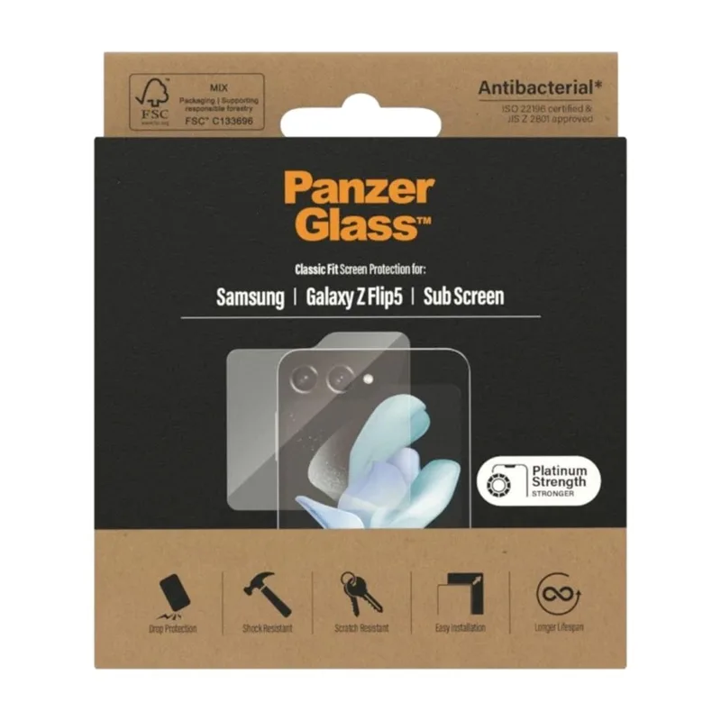PanzerGlass antibakteriellt skärmskydd till framskärmen på Samsung Galaxy Z Flip5