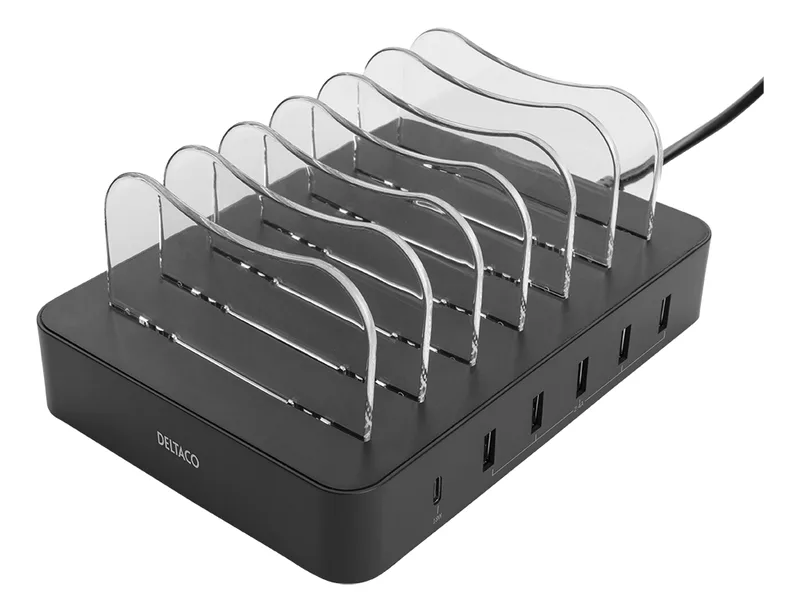 USB charging station 5x USB-A, 1x USB-C fast charge, black