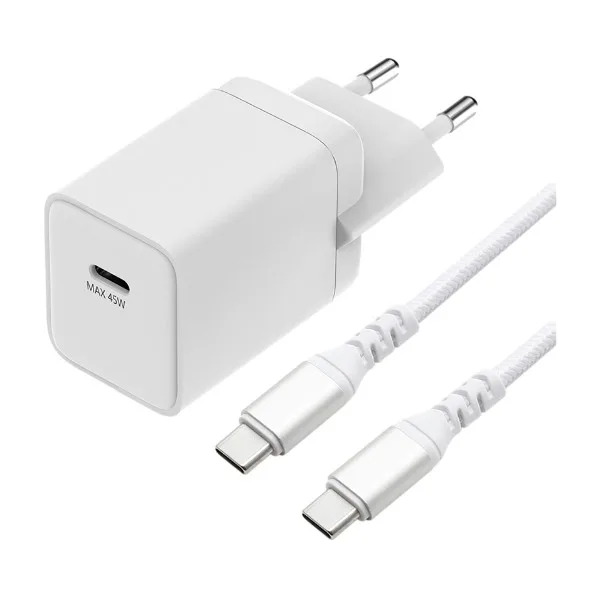 Dacota Platinum GaN-laddare USB-C 45 W med 2 m kabel, vit