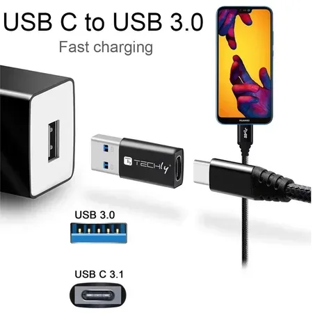 Techly USB-A till USB-C-adapter USB 3.0, svart