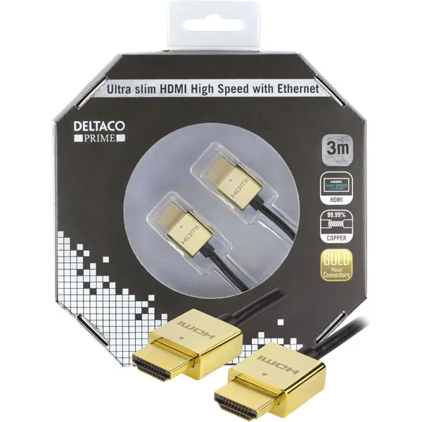 DELTACO Prime HDMI-1043-K HDMI-kabel med Ethernet, 3 meter