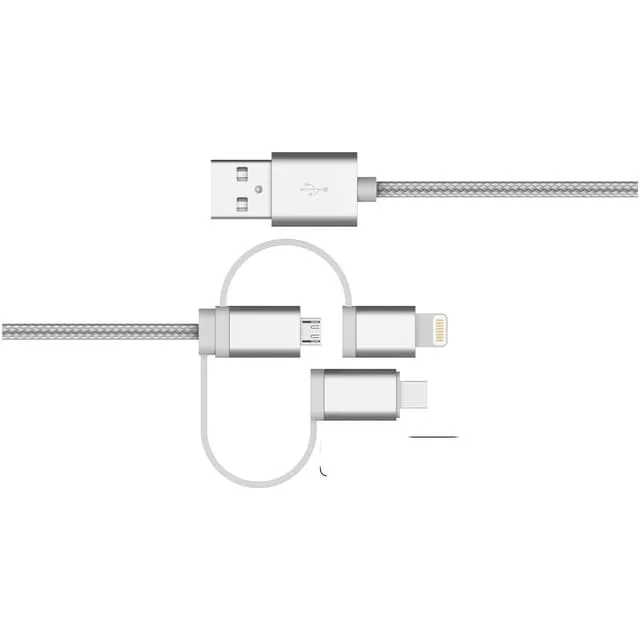 Nördic 3 i 1 Laddningskabel USB A till 1x Non MFI Lightning