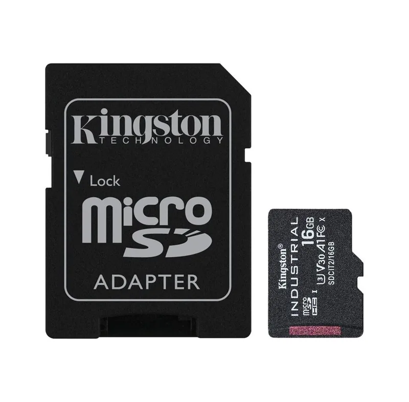 Micro Secure Digital SDHC 16 GB Kingston Industrial pSLC, 100/80 MB/sek, Class 10, UHS-I U3, V30, A1, inkl. SD-adapter