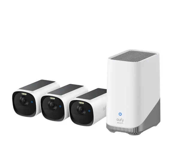 Eufy eufyCam E40 3-Cam Kit + HomeBase S280, IP-säkerhetskamera, Utomhus, Kabel & Trådlös, Vägg, Svart, Vit, Projektil (form)