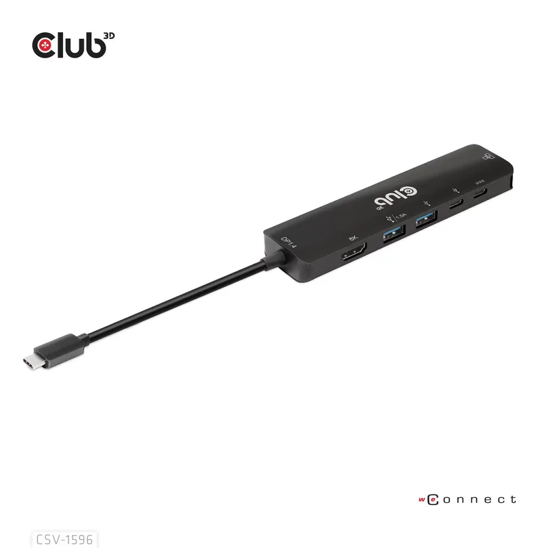 Club 3D CSV-1596 6-i-1 USB-C-dockningsstation HDMI 8K 30 Hz med 100 W PD Svart