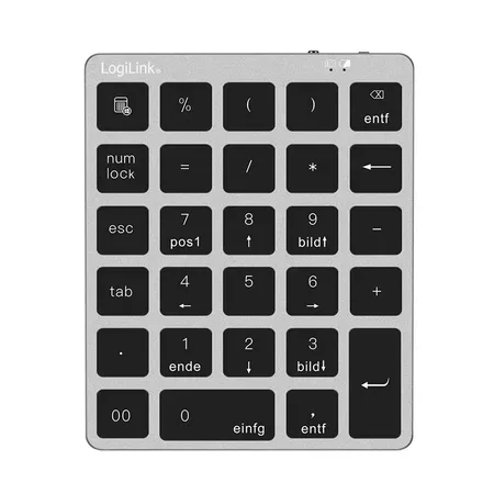 LogiLink numeriskt tangentbord, Bluetooth 5.0, 28 tangenter, aluminium, grå