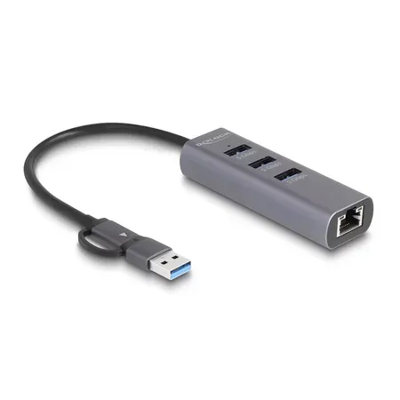 Delock USB-hubb i metallhölje med USB-C, USB-A och Ethernet